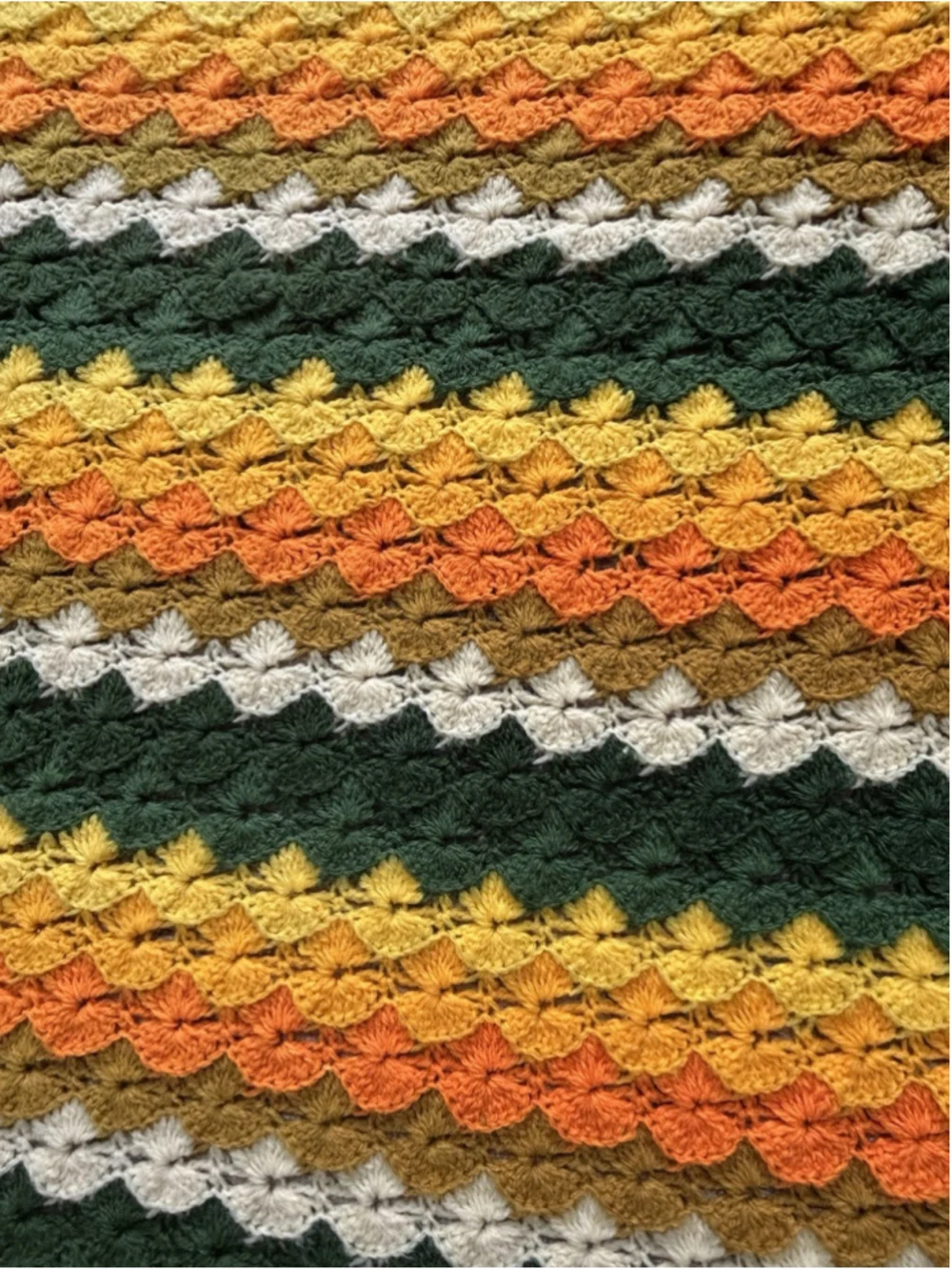 Vintage Crochet Handmade Afghan Throw Blanket Chevron 43x71” Green Orange Yellow